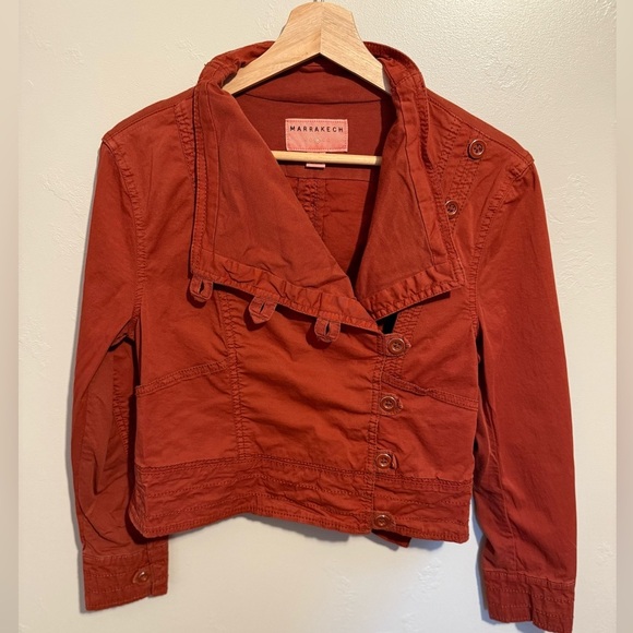 Anthropologie Marrakech Rust Orange Moto Jacket Blazer Cotton Button Up XS - Picture 4 of 14